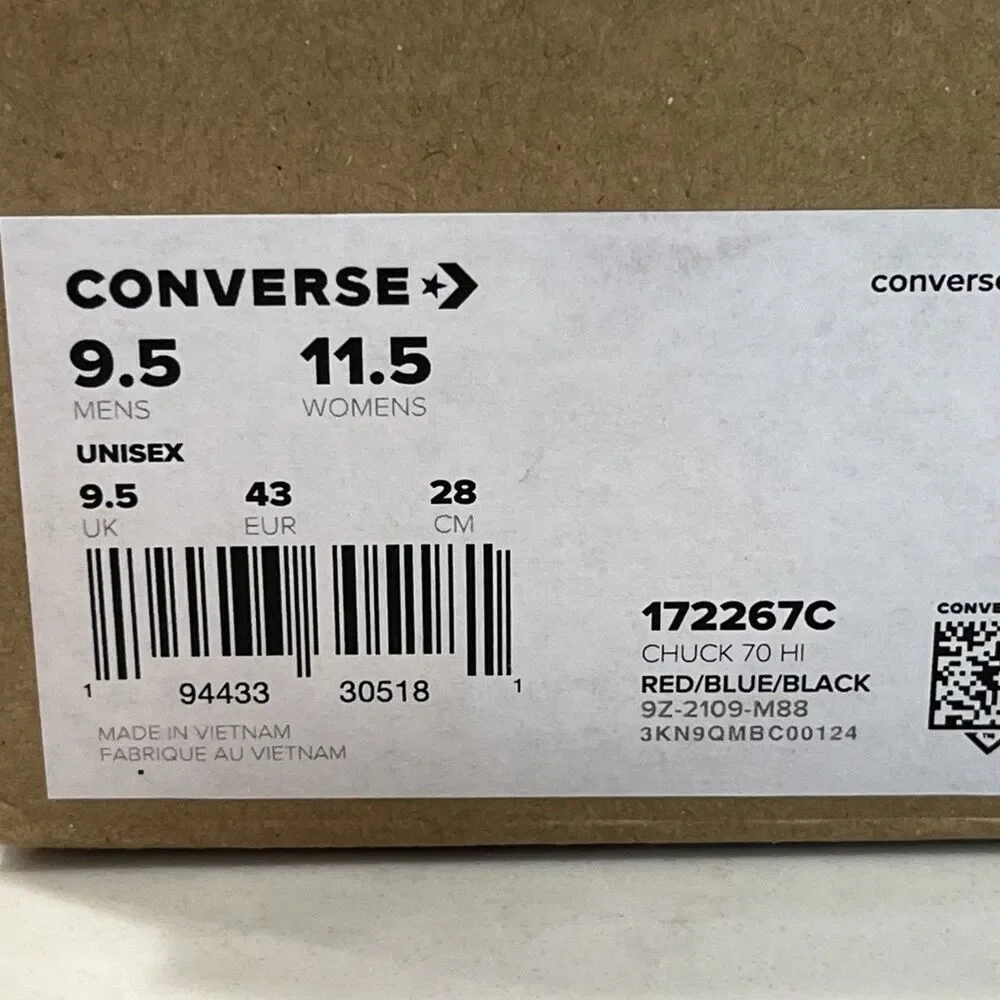 Converse NEW Chuck 70 Hi Red‎ Navy Black Fluff Fleece Shoes Sneakers M9.5 W11.5 - Picture 16 of 16